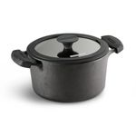 Tramontina Titanex 24 cm Pre-Seasoned Cast Iron Biryani Pot – 4.9L, Non-Toxic, Induction Ready, Toughned Glass Lid with Steam Release, Snap-On Cool Touch Grips, Excellent Heat Retention & Even Heating