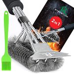 BBQ Grill Cleaning Brush & Scraper - Metal BBQ Grill Brush for Weber, Gas, Charcoal, Iron, Porcelain, All Grilling Grates - Safe Stainless Steel 18 Inch BBQ Brush with Grill Scraper (43 cm)