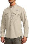 Men's Sun Protection Fishing Shirts Long Sleeve Travel Work Shirts for Men UPF50+ Button Down Shirts with Zipper Pockets, Khaki, X-Large