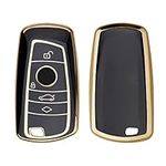 kwmobile Key Cover Compatible with BMW 3 Button Remote Control Car Key (only Keyless Go) Key Cover - Car Key Fob Case Protector - Black/Gold