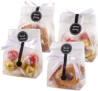 YunKo 100 Pack Cookie Bags Translucent Plastic Candy Bags Treat Bags for Mini Loaf,Bundt Cake,Hot Cocoa Bomb Packaging with Stickers