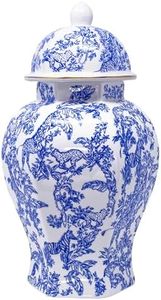 Lilly Pulitzer Ginger Jar with Lid, 12" Tall Blue and White Decor, Chinoiserie Vase/Decorative Jar for Home Decor, Sarfari Party