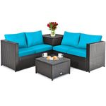 DORTALA 4 Pieces Outdoor Patio Furniture Set, PE Rattan Conversation Set with Coffee Table, Storage Box & Loveseats, Sectional Sofa Set with Cushions for Backyard, Garden and Poolside, Turquoise