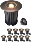 MALORY Brass Top Cover Landscape Well Lights, 12V Low Voltage Outdoor In Ground Lights,Landscape Lighting for Pathway, Driveway and Garden (Open Top, 10-Pack with Bulb)