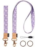 Rulnfichy Lanyards for Keys, Cute Wrist & Neck Lanyards for Women Kids Teacher, ID Badges Wallet, Ultra Soft, Durable Polyester Keychain (Purple, 2 Pack)