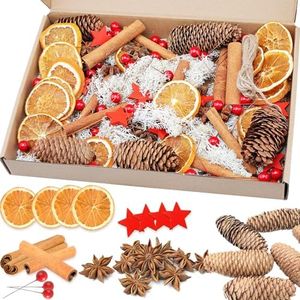 107 Pièces DéCorations de Couronnes et Guirlandes de NoëL, Couronne de NoëL avec Orange Sechees, Baton de Cannelle, Pomme de Pin, Anis éToilé, Mousse, Ficelle de Jute et Kit de Bricolage Pentagramme