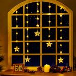 Quntis 32 Stars Curtain Lights Battery Operated, Christmas Star Window Lights with Timer & Memory Function & 8 Modes, IP65 Color Changing Curtain Lights for Window Decoration