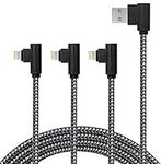 Right Angle iPhone Charger, 3Pack (3/3/3FT) 90 Degree iphone Charging Cable Premium Nylon Braided Charger Cord (Black&Grey)