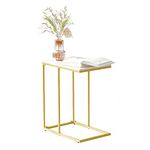 Marble Top Side Table Gold: C Shape Sofa End Tables Slim High Gloss Marbles Tabletop Bedside with Golden Metal Legs Laptop Snack Narrow Accent Tables Home Office Living Room Couch