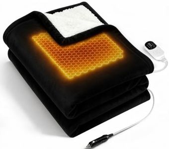 REEAIX 12V Heated Car Blanket, Graphene Flannel 59"x40", Auto Off, Black