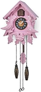 TIMEGEAR Cuckoo Clock with Night Mode, Singing Bird, Wooden Decorations and Swinging Pendulum (Pink)