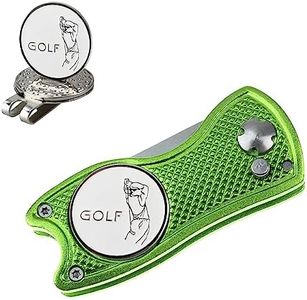 kahuayi Golf Divot Tool +2 Ball Markers+Hat Clip Divot Repair Tool Switchblade Golf Green Repair Fork Portable and Folding Pitch-1 Piece (Light Green)