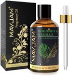 MAYJAM Coconut & Vanilla Fragrance Oil, 100ML/3.38FL.OZ Premium Quality Coconut & Vanilla Oil for Diffuser, Soap Candle Making, Scented Oil with Glass Dropper