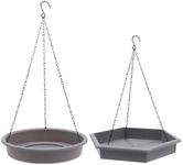 2 PCS Hanging Bird Feeder Dispenser Tray, 2 in 1 Hanging Bird Feeder and Bird Baths for Outdoors, Premium Plastics Mesh Tray and Water Bowl, Automatic Bird Feeder Platform for Decoration (Grey)