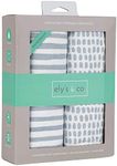 Ely’s & Co. Patent Pending Waterproof Pack N Play, Mini Crib Sheet 2-Pack Set for Baby Boy - 100% Cotton, Jersey Knit Cotton Sheets with Waterproof Lining — Misty Blue, Stripes and Splashes