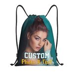 Customised Drawstring Gym Bag Personalised Photo Drawstring Backpack with Your Own Design, Swimming Yoga Bag Sports Casual Knapsack with Text Logo Print for Kids Adults Boys Girls Women Men, Small