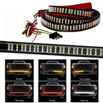 504LEDS Triple Row Tailgate Light Bar, 60 Inch Tail Strip Light Bar for Trucks Pickup Trailer SUV RV VAN, with 4-Way Flat Connector Wire - Red Brake White Reverse Amber Turn Signal Strobe Light