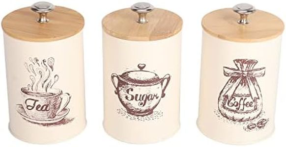 Kitchen Containers Set of 3 for the Coffee Bar -Metal Containers for Coffee, Tea, Sugar, Kitchen Storage & Organisation- Coffee Tea Sugar Mental Canister Set with Airtight Bamboo Lids