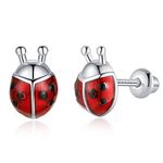 Ladybug Hypoallergenic Screw Back Earrings for Girls,925 Sterling Silver Stud Earrings Jewelry Gifts for Girls Teens Women Daughter