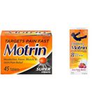 Motrin Super Strength Tablets, Pain Reliever for Menstrual Pain, Headaches, Back Pain & Children's Liquid Pain Relief, Reduces Fever for up to 8 hours, Ibuprofen, Berry Flavour, Dye Free, 120ml