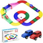 PicassoTiles 30 Piece Race Car Track Building Block Educational Toy Set Magnetic Tiles Magnet DIY Playset 2 Light Up Car STEM Learning Construction Kit Hand-Eye Coordination Fine Motor Skill Training