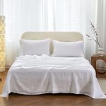 Simple&Opulence 100% Stone Washed Linen 4pcs Hollowed-Out Design Solid Sheet Set (King, White)
