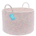 OrganiHaus Large Toy Storage Basket for Kids, Blanket Storage Basket for Living Room, Cotton Rope Basket, Baby Laundry Basket with Handles, Woven Storage Baskets, Rainbow Blanket Basket 50x33cm