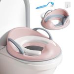 Orzbow Portable Toilet Seat Toddler,Universal Toilet Training Seats with Handle,Bottom Notch to Fit Round & Oval Toilets,Non-Slip Silicone,9cm Splash Guard,Replaceable Cushion,Hook and Brush Included