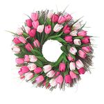 Tulip Flower Wreath for Front Door 18 inch Artificial Handmade Spring Summer Faux Flower for Home Décor, Outdoor Indoor Wedding Wall Windows (Pink)