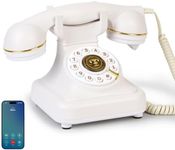 Bluetooth Rotary Landline Phone, Retro Bluetooth Home Phone, Vintage Old Fashioned Telephone with Speakerphone & Volume Control, Wireless Rechargeable Telephone for Bedroom, Home & Office, White