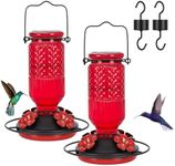 FEED GARDEN Glass Hummingbird Feeder for Outdoors Hanging, 16 OZ Humming Birds Feeders with 4 Bee Guard Feeding Ports & Built-in Ant Moat, Bird Feeder for Outside, Red，2 Pack