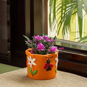 ExclusiveLane 'Beed & Buds' Terracotta Flower Pots for Home Decoration Indoor Plants (5 Inch, Orange) | Handpainted Table Planters for Living Room Pots and Planters Garden Decoration Items