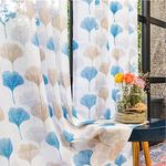 Urban Space Sheer Linen Curtains for Door, 35-40% Light Filtering Linen Textured Decorative Curtains with Eyelets and TieBack for Bedroom, Set of 2 Curtains, (Door - 7 ft x 4 ft,Mushroom Blue)