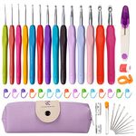 RealPlus Crochet Hooks Set, 14 Pcs Full Size (2-10mm) Crochet Set, Crochet Kits for Beginners Adults, Ergonomic Rubber Soft Grip Handles, Crochet Gifts for Sister, Mother, Daughter (Purple)