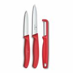 Victorinox Swiss Classic Sets, 3-Piece Paring Set (3¼" Straight, 4½" Utility, Peeler) Red