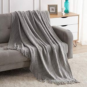 BOURINA Throw Blanket Textured Solid Soft Sofa Throw Couch Cover Knitted Decorative Blanket, 50"x60" Light Grey