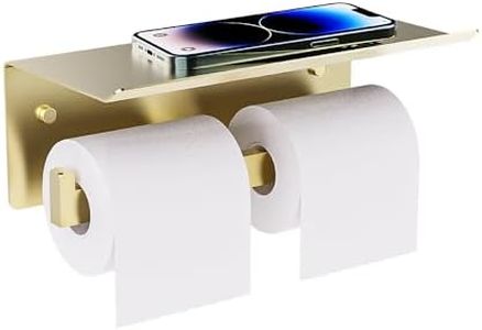 Double Toilet Paper Holder with Shelf, FreshGlow Tissue Holder Brushed Gold, Wall Mount Commercial Toilet Paper Dispenser Phone Shelf Stainless Steel, Tissue Roll for Bathroom