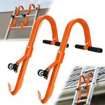 VONLX 2 Pack Ladder Roof Hooks, Heavy Duty Steel Extension Ladder Roof Stabilizer with Wheels for Roof Extension with Rubber Grip T-Bar, 500 lb Load Capacity, Easy to Access Steep Roofs