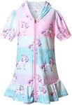 CHILDRENSTAR Girls Swim Coverups Terry Swimsuit Cover-Up Hooded Zip-Up Beach Robe, Unicorn 637, 8-9 Years