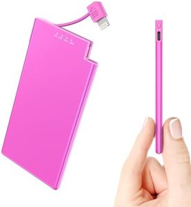 Auskang 5000mAh Ultra Slim Power Bank with Built-in Lightning Cable, Thin Portable Charger, Travel Essential Battery Pack, Compatible with iPhone 14/13/12/11/Pro Max X XR XS Xs Max 8 (Barbie Pink)