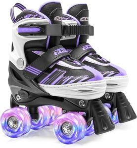 ECOO Roller Skates for Girls Boys Ages 4-12, Toddler Kids 4 Size Adjustable Light up Wheels Beginner Skates