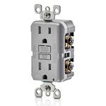 Leviton GFWT1-GY Self-Test Tamper Resistant, Weather Resistant GFCI Receptacle. Nema 5-15R, 15A-125V at Receptacle 20A-125V Feed-Through - Gray with Gray Test and Reset Buttons