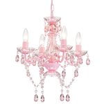 Mini Chandelier with Acrylic Crystals Pink Chandelier 4 Light Modern Chandelier for Bedroom