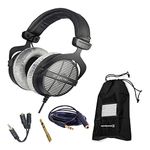 beyerdynamic DT 990 Pro 250 Ohm Open-Back Studio Mixing Headphones Bundle -Includes- Soft Case, Headphone Splitter, and More