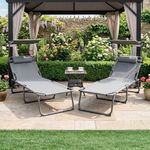 SUNMER Sun Loungers with Adjustable Backrest and Shade Roof Canopy – Set of 2 Deluxe Garden Day Bed - 3 Position Reclining Folding Outdoor Sunbeds for Pool, Patio, Beach and Garden