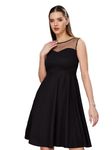 Miss Chase Women's Round Neck Sleeveless Back Cut Out Bow Mini Skater Dress (MCSS23D98-32-62-06, Black, XL)