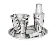 Godinger Barware Bar Tools Stainless Steel set, Includes Cocktail Shaker for Drink Mixing, Double Jigger, Ice Bucket, Tongs and Display Serving Tray