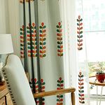 VOGOL Linen Curtains 96 Inches Long, Colorful Leaves Embroidered Grommet Drapes and Curtain Panels for Living Room/Bedroom, 52 X 96, 2 Pieces