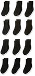 Hanes boys 12 Pack Crew Socks, Black, Large Shoe Size 3-9 US