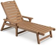 Psilvam Chaise Lounge, Lounge Chair with Adjustable Backrest, Supports Up to 350 lbs, All Weather Recliner Poly Lumber Lounges Bed for Poolside, Porch, Patio(Light Brown)